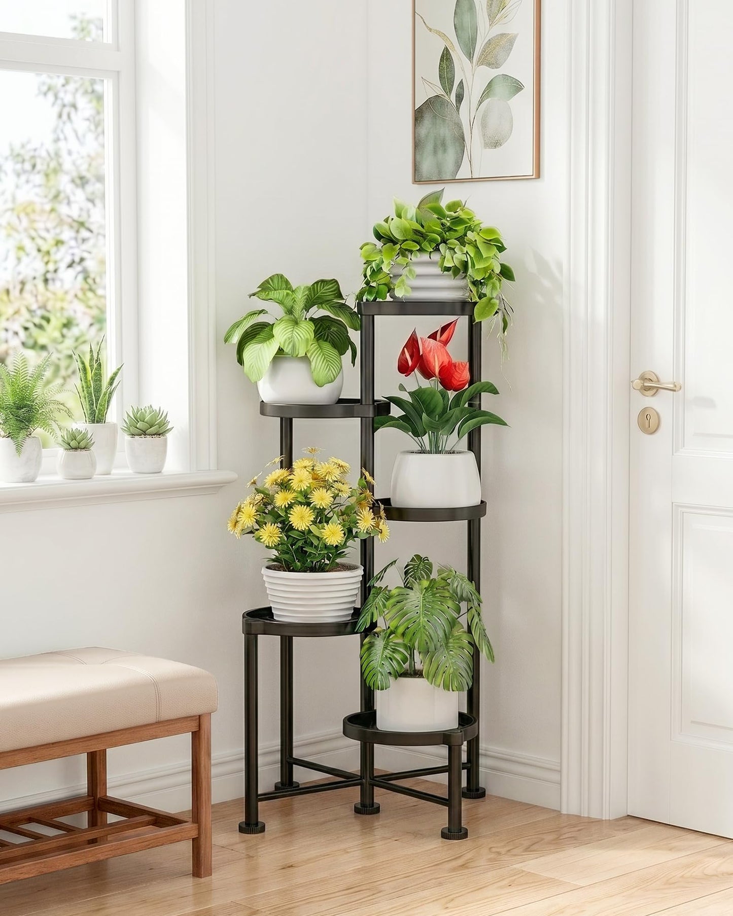 Kitsure Plant Stand Indoor & Outdoor - 5-Tier Plant Shelf with Deep Trays & Leveling Feet, Easy Assembly, Space-Saving Tiered Plant Stand for Bedroom, Living Room, Porch, Black