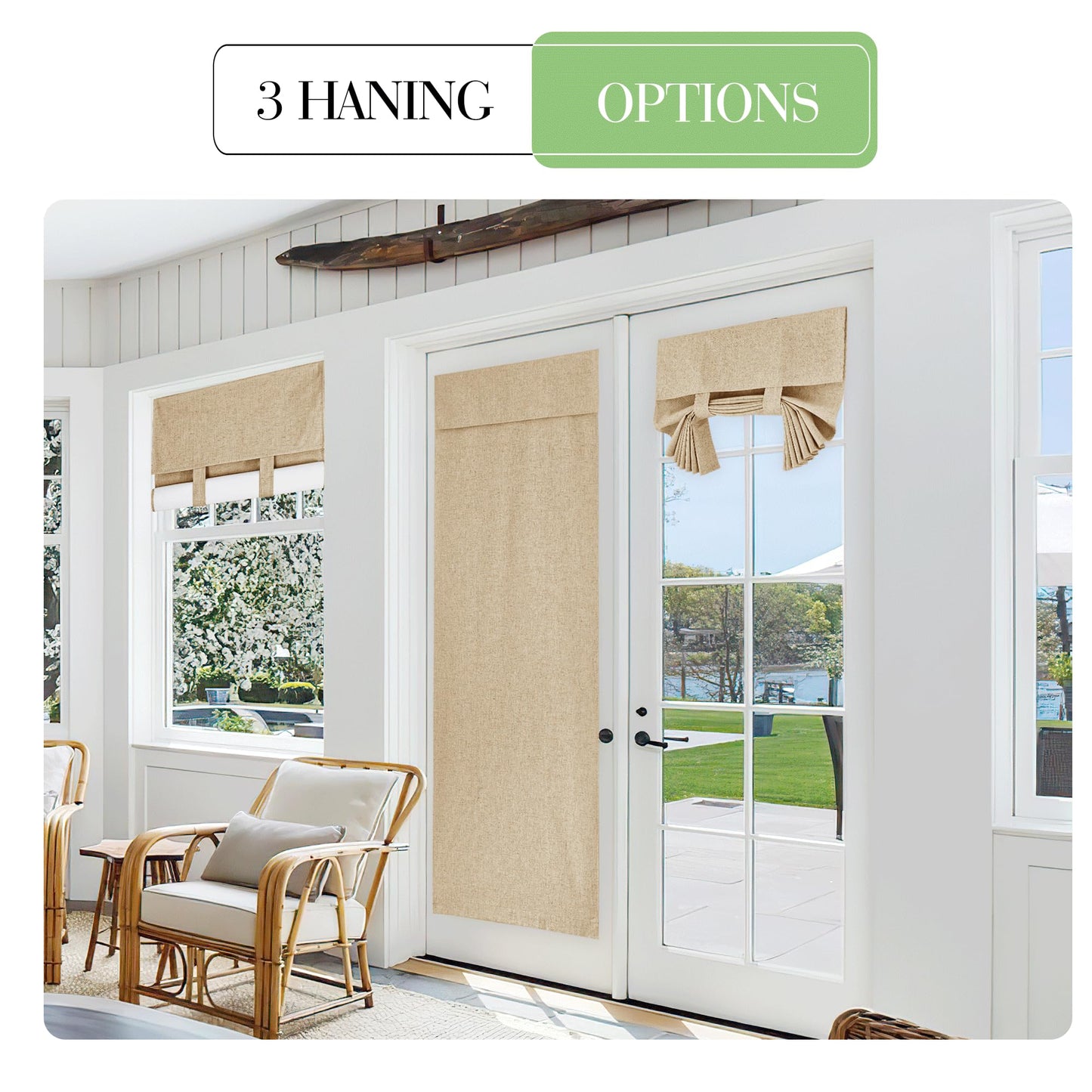 KGORGE Classroom Door Window Curtain, 100% Blackout Total Privacy Linen Blended French Door Curtain Effortless Self-Ahensive Window Blinds for Clinic Hospital, W12 x L40 inch, Camel, 1 Panel