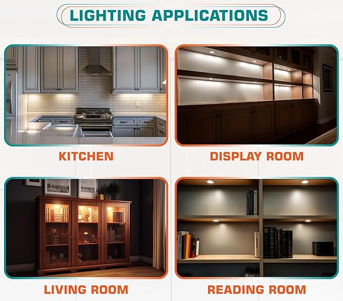 Liquor Cabinet Accent Lighting Kit, Round LED Puck Lights, 110 Volt Plug in