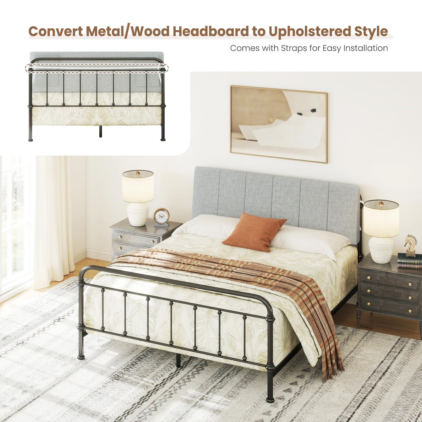 Liiwepo Queen Size Headboard Only-No Assembly, Upholstered Headboard Queen Size Linen Fabric Modern Style Headboards Extra-Thick, Light Gray