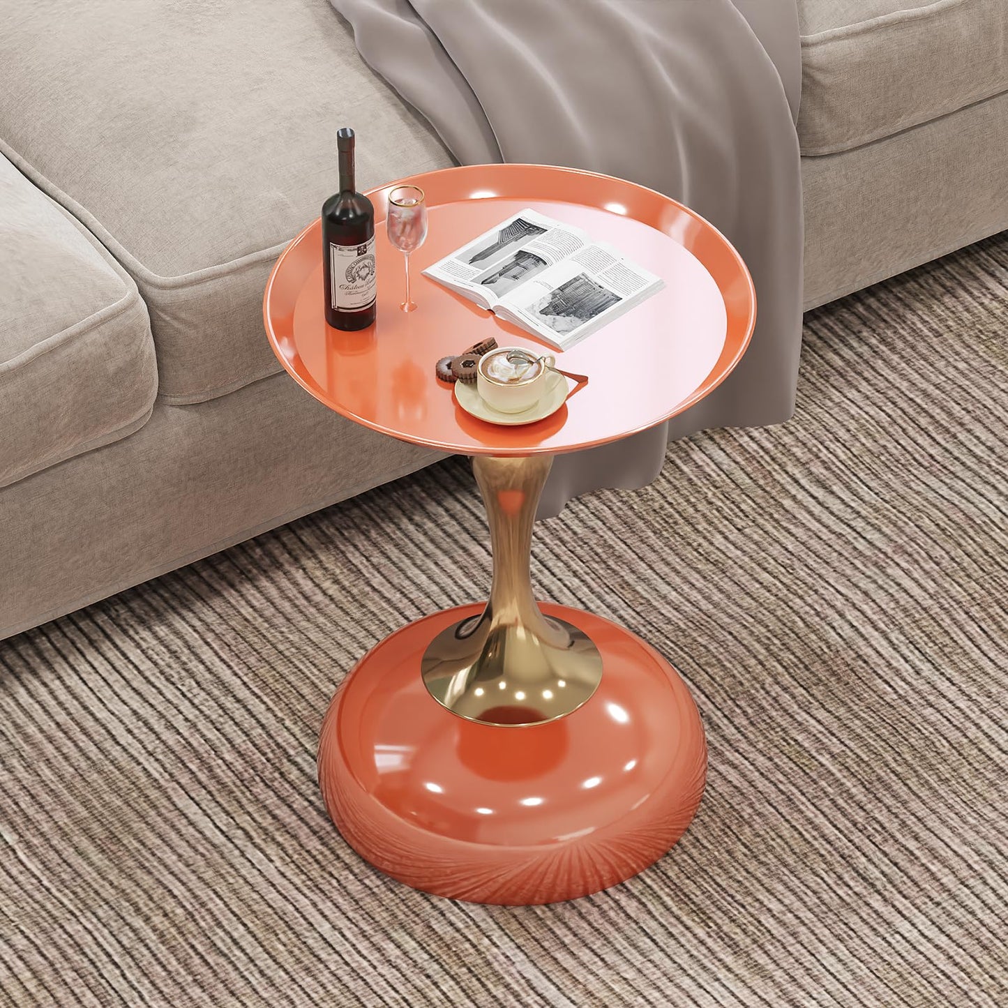 wangbochuan Stylish Hourglass Side Table - Contemporary Design for Living Rooms, Cafes, Dining Areas, Bedrooms, and Outdoor Spaces - Perfect Accent Piece for Any Decor (1, Hermes Orange)