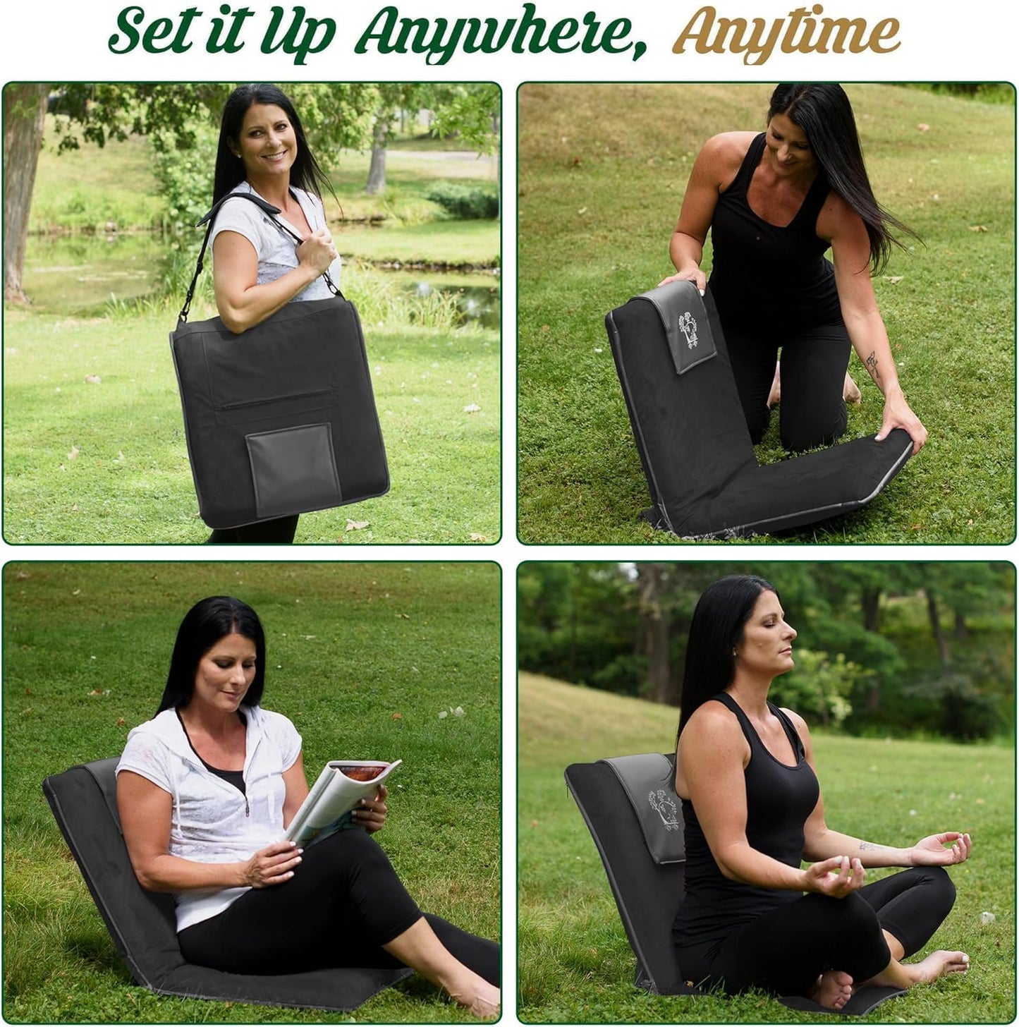 Japanese Meditation Floor Chair with Back Support for Adults - Premium Meditation Chair with Adjustable & Foldable Back for Seating, Yoga & Gaming — Folding Backjack Chairs with Backrest for Adults