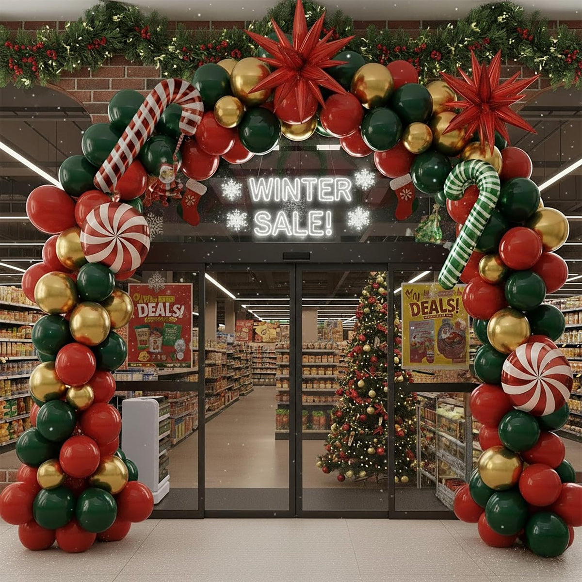 Christmas Party Decorations Include Forest green Red Gold Balloon & Candy Cane Lollipop 4D square and foil strips Balloons for 2026 New Year friendsmas Xmas Holidays Party Decorations