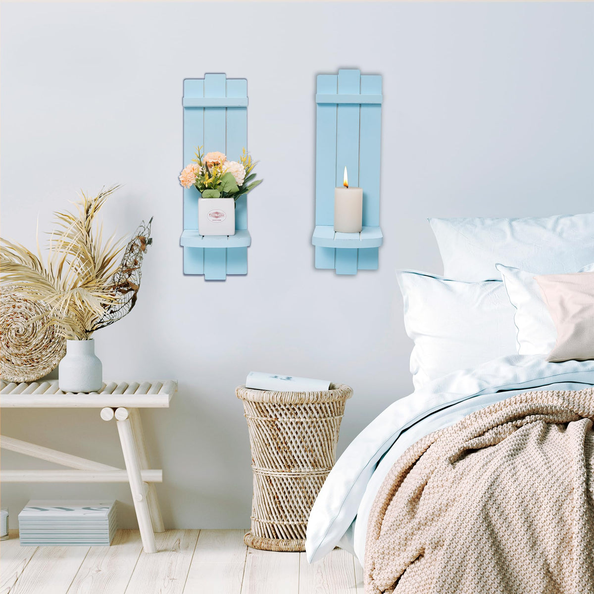 Yorkmills Sconces Wall Decor Set of 2, Wall Candle Holder Rustic Home Decor, Farmhouse Art Floating Candle Sconces Shelf Blue Wall Decorations for Living Room, Dining Room, Bedroom, Bathroom