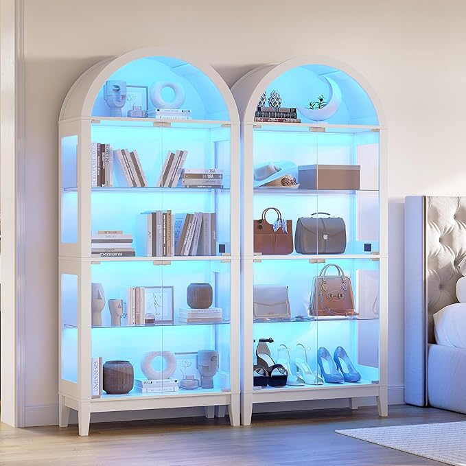 HNEBC 69" Display Case with RGB Lights, Arched 5-Tier Tempered Glass Display