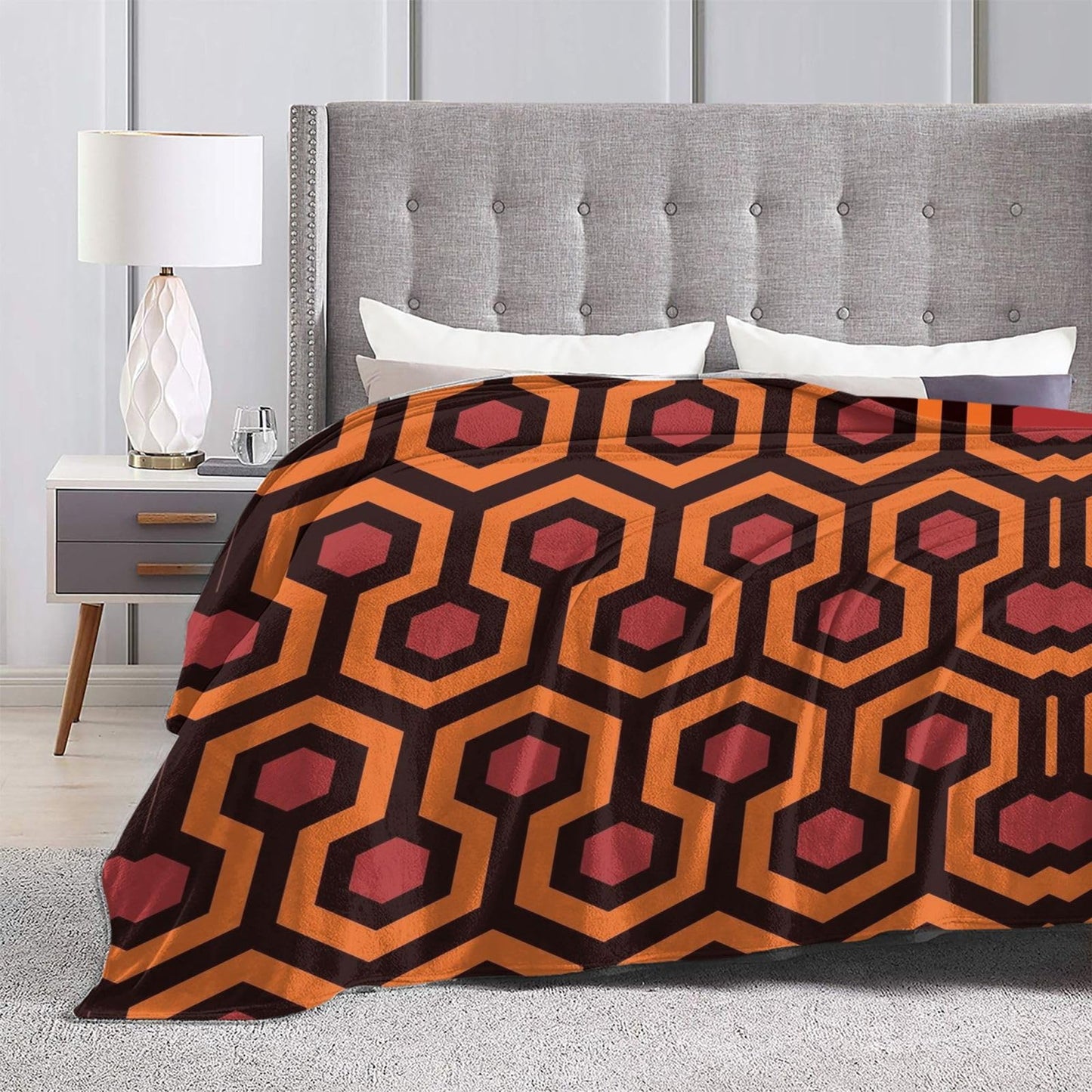 Geometric Trellis Polygon Hexagon Pattern Throw Blanket 50"X40" Lightweight Flannel Throws Blankets for Couch Sofa Living Room Bedroom Home Decor,Soft Cozy Fluffy Fuzzy Plush Blanket for All Season