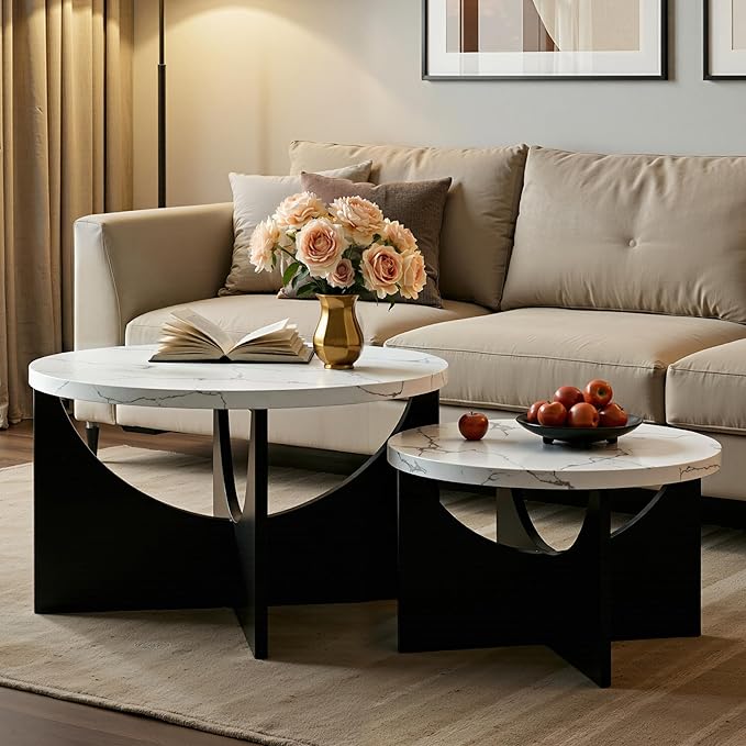 LIKIMIO Nesting Coffee Tables Set of 2, 31.5" Round Side Tables