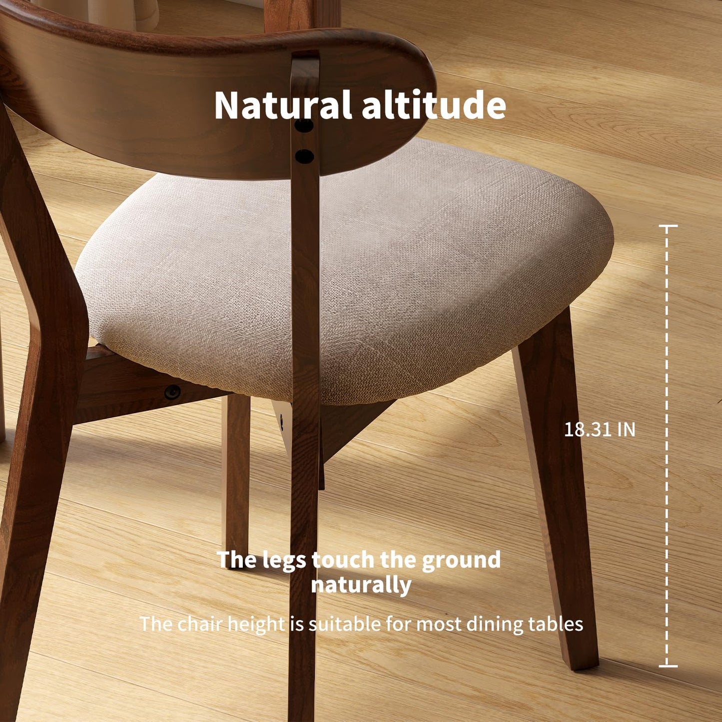 Walnut Dining Chairs Set of 2 – 400 lb Capacity Heavy Duty, Mid Century Modern Wooden Curved Back & Upholstered Seat, Solid Oak Wood, Armless for Dining Room, Kitchen, Breakfast Nook, Small Space