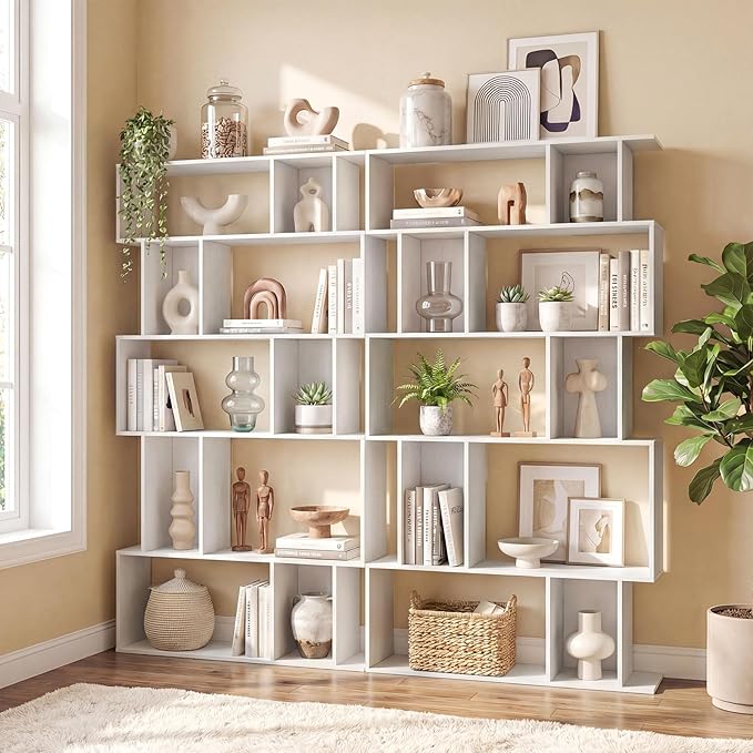 Giantex 5-Tier Bookshelf, 10-Cube White Geometric Bookcase
