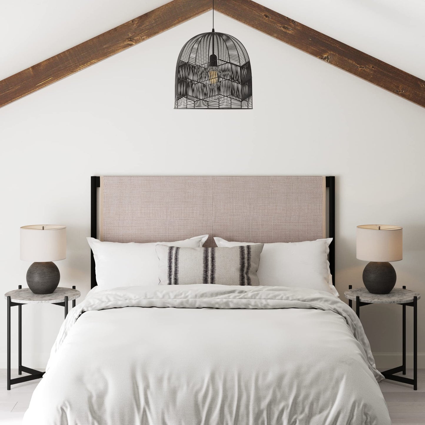 Nathan James Garcia Boho Rattan Headboard, Queen, Natural Cane/Black