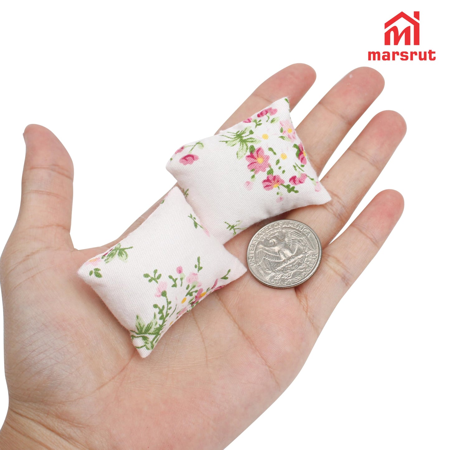 1:12 Scale Dollhouse Couch Sofa Set with Pillows for Living Room, Mini Wooden Upholstered Armchair Furniture Model, Modern High Simulation Fabric Artificial Scene Decoration Accessories, Pink Floral