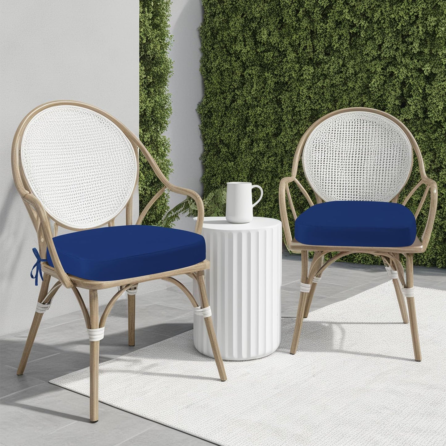 idee-home Outdoor Chair Cushions Set of 2, 17" x 17" Thick D-Shaped Patio Furniture Outdoor Seat Cushions Waterproof with Ties, Dining Pads