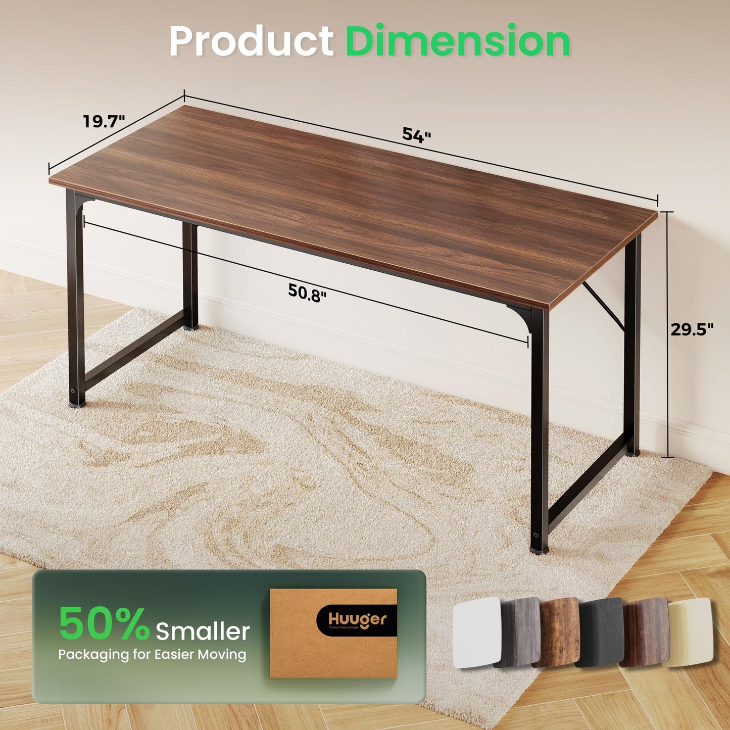 Huuger Computer Desk, 54 Inch Office Desk, Gaming Desk with Storage, Writing Desk Work Desk for Home Office, Study, Modern Simple Desk, Large Legroom, Metal Frame, Walnut