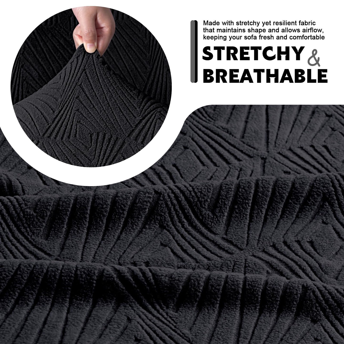 VANSOFY Couch Cushion Covers for Sectional Sofa, Stretch Jacquard Couch Seat Cushion Covers, Individual Washable Furniture Protector Sofa Slipcovers for Pet (3Pc Seater or Back Cover, Black)