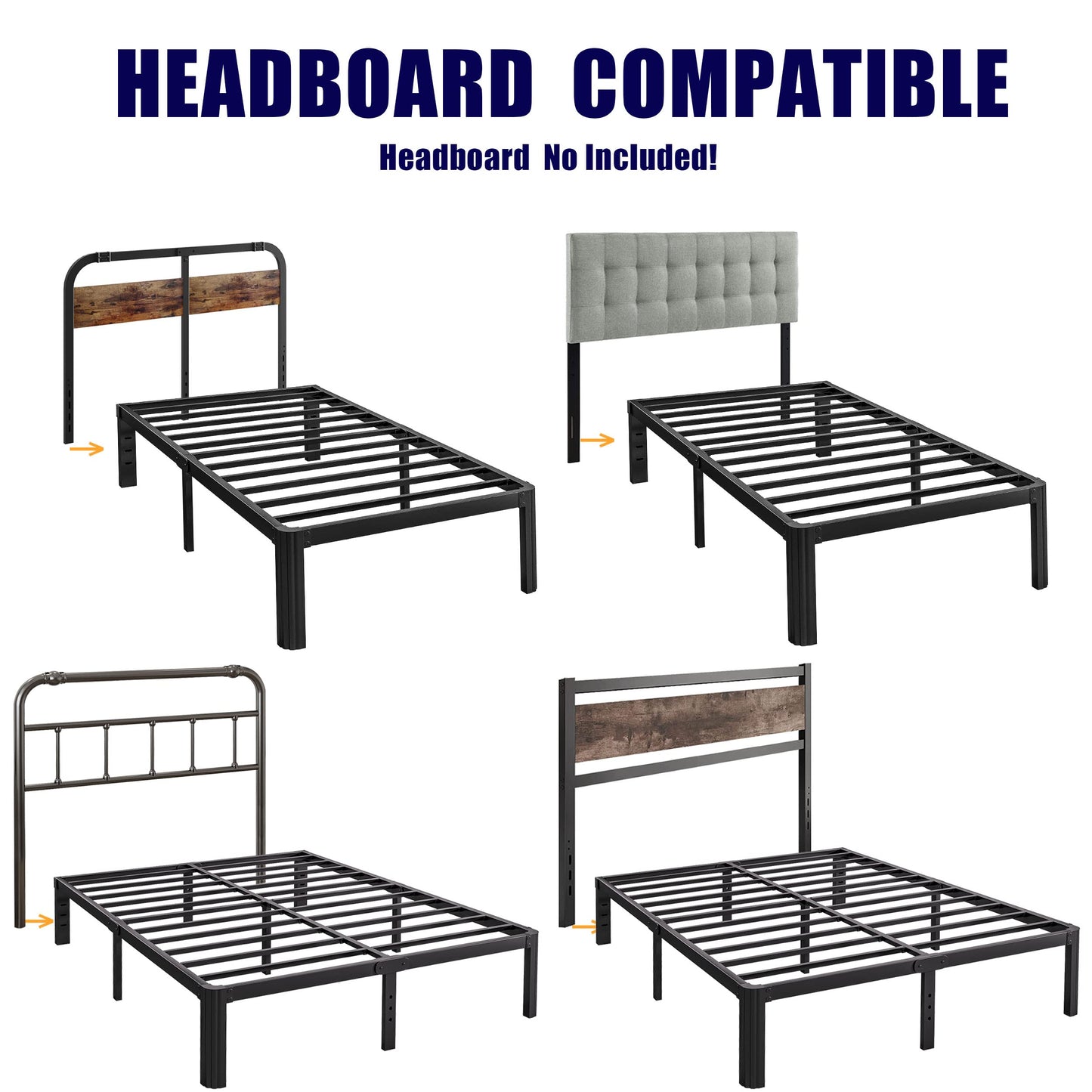 Hunlostten 14in Full Size Bed Frame No Box Spring Needed, Heavy Duty Metal Platform Bed Frame Full with Round Corners, Easy Assembly, Noise Free, Black