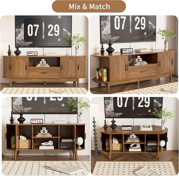 Mxtxmy 63" Fluted TV Stand for Tvs up to 70", Mid-Century Modern Entertainment