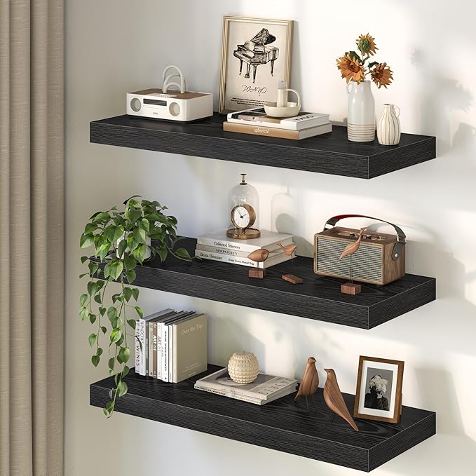 Black Floating Shelves 55Inch Long, 12 Inch Deep Floating Shelves
