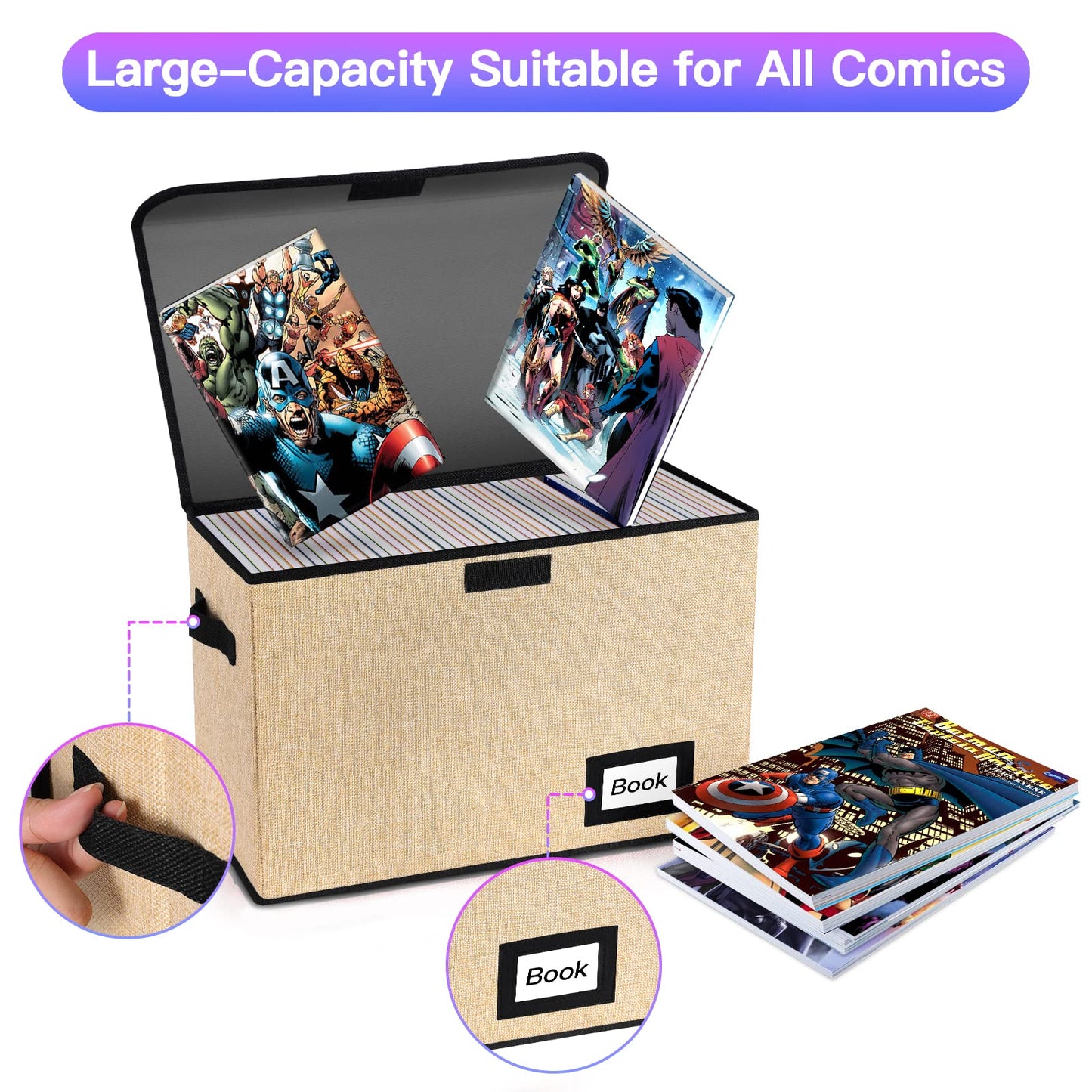 YNSZAS Collection Comic Book Storage Box 15.8" X 7.8" X 11.8", Collapsible Comic Short Box, Holds 160-180 Comic Book, Heavy Duty Bin Container Holder Shelf Protector Organizer (Yellow)