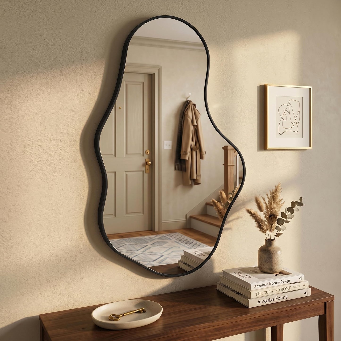 Fahomiss Irregular Wall Mirror, 22"x36" Black Abstract Asymmetrical Mirrors for Wall, Decorative Cloud Aesthetic Mirror for Bathroom, Bedroom, Cloakroom, Entryway, Shatter-Proof Aluminum Alloy Frame