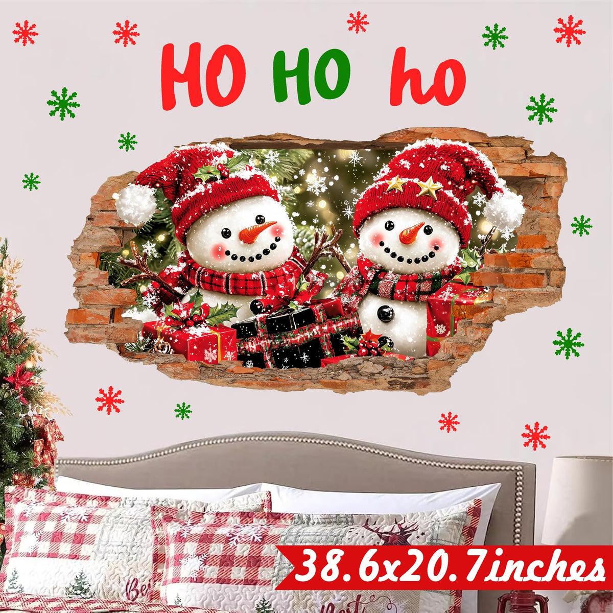 Christmas Wall Decoration Stickers Large Snowman Wall Decals Peel and Stick Xmas Indoor Home Office Decor 3D Winter Wall Sticker Merry Christmas Art Mural for 2026 New Year Holiday Kids Party Supplies