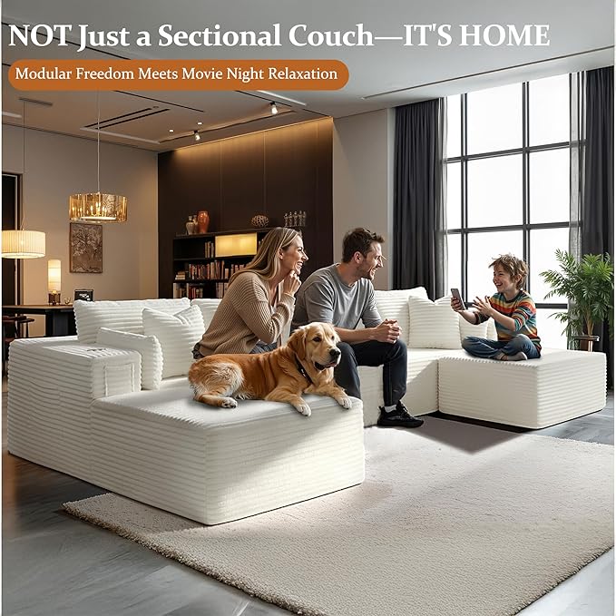 138" Cloud Sectional Couch, Comfort U Shaped Boneless Couch