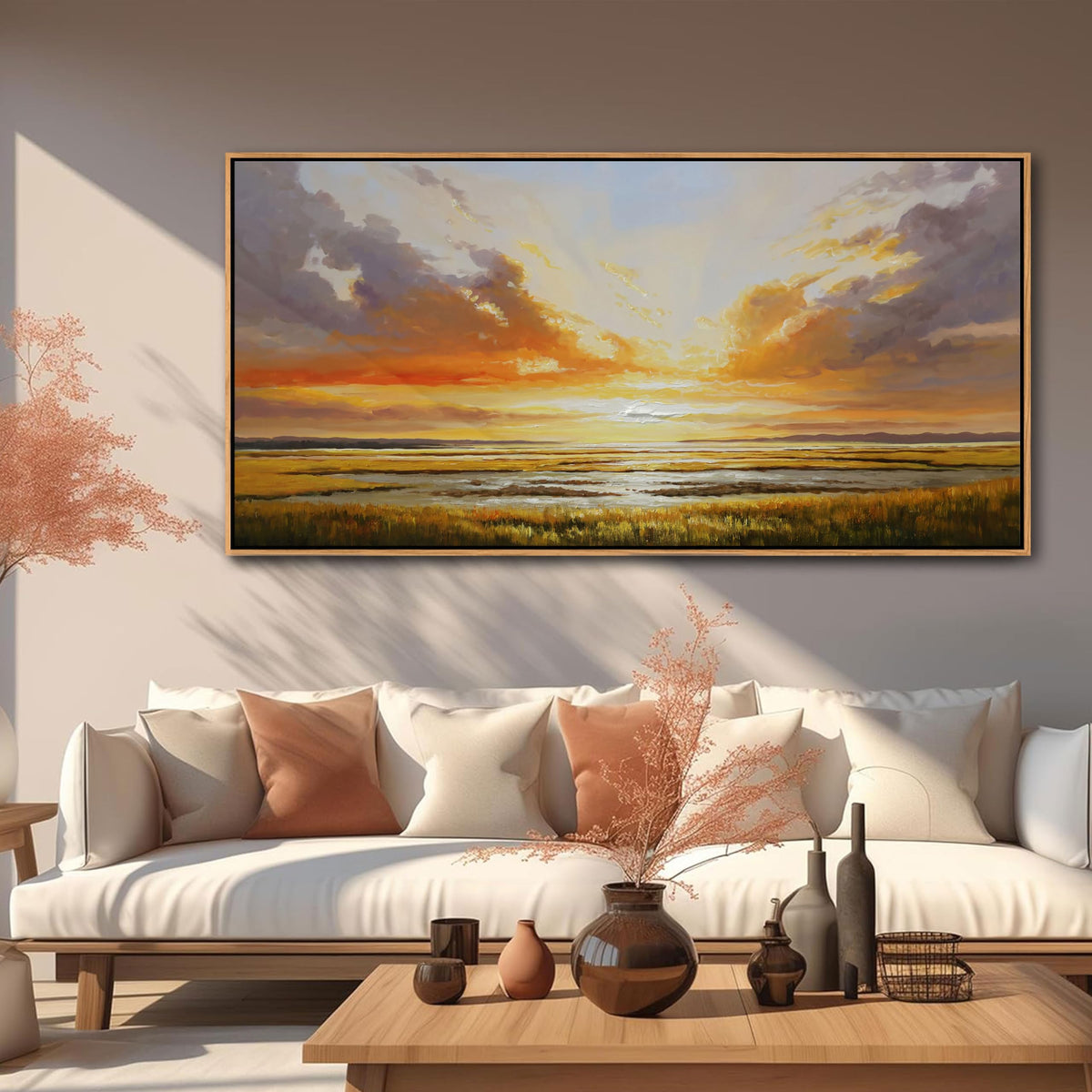 KLAKLA Beach Wall Art Sunset Coastal Abstract Landscape Pictures Wall Decor for Living Room Canvas Ocean Seascape Poster Nature Painting Print Bedroom Office Home Decoration 24x48 Inches