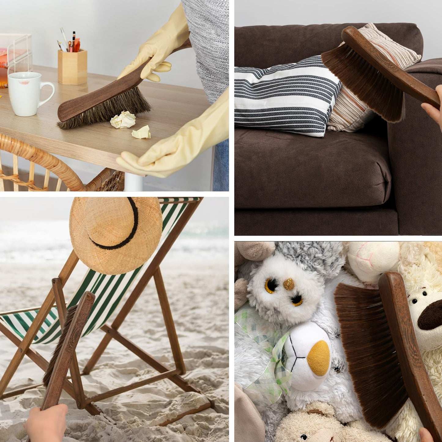 1 Pieces Woooden Hand Whisk Broom Dust Brush with Curved Wood Handle Soft Bristle Bench Brush Household Cleaning Brush for Counter Bed Sofa Car Fireplace Clothes (Coffee-Carved Handle)