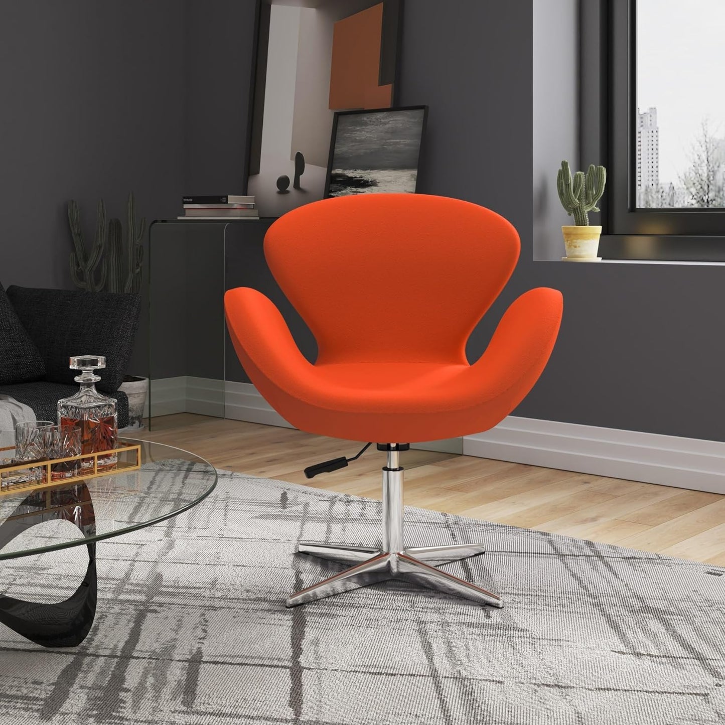 Manhattan Comfort Raspberry Mid Century Modern Retro Look Living Room Swivel Chair, 28.7", Set of 2, Orange