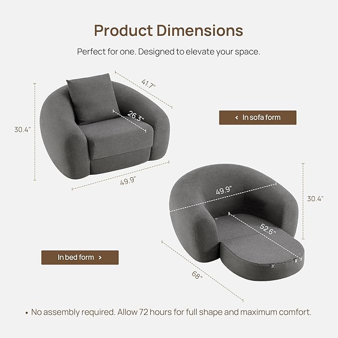 SICOTAS Curved Sofa Couch Bed for Living Room Convertible Futon Cloud Boneless