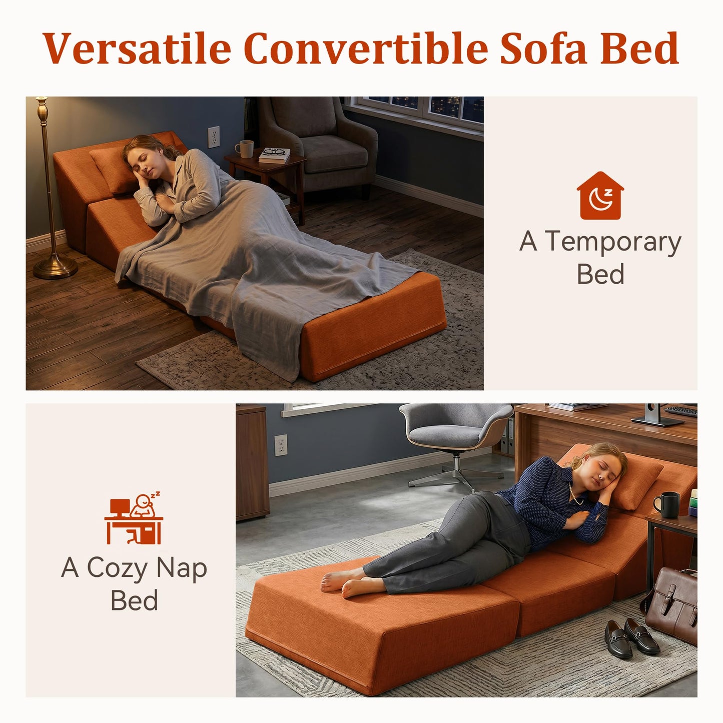 KAPEETOO Fold Out Chair Bed, Folding Sofa Bed, 3 in 1 Convertible Sleeper Chair Bed for Nap, Transformable Sofa Bed for Apartment,Dormitory,Bedroom