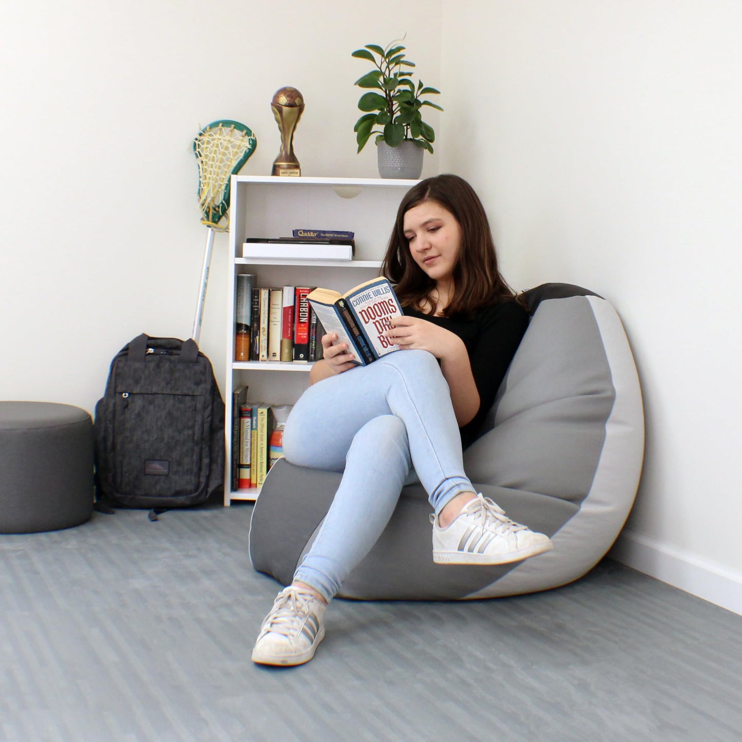 FDP SoftScape Dew Drop Bean Bag Chair with Supportive High-Back Design, For Kids, Teens and Adults, Alternative Seating for Dorms, Schools, Libraries, Daycares or Home - Gray/Light Gray
