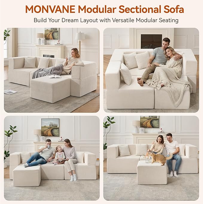 MONVANE 103'' Modular Sectional Sofa, Cloud Sectional Couch