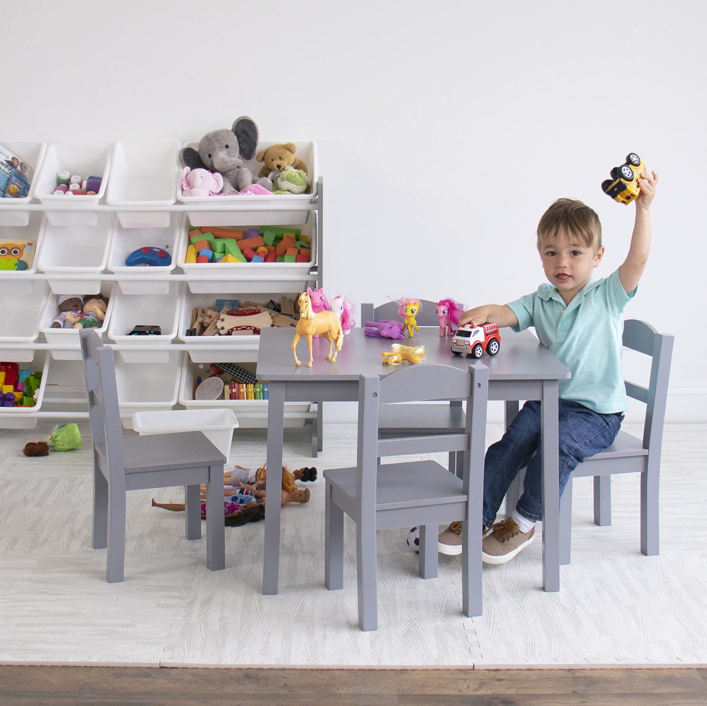 Humble Crew Kids Table and Chair Set, Toddler Activity Table with 4 Chairs for Play, Crafts, Snacks & Learning, Wooden Kids Furniture for Playroom & Bedroom, Grey