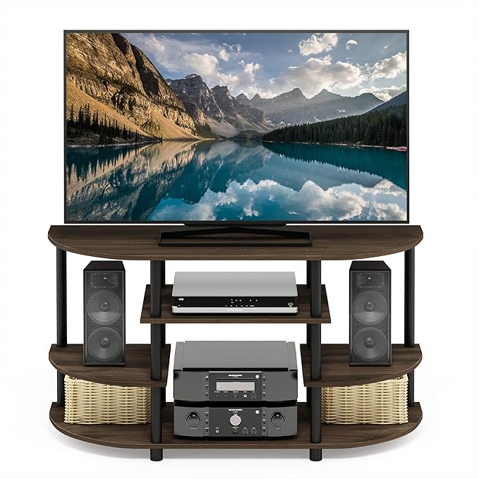 Furinno JAYA Simple Design Corner TV Stand, Columbia Walnut/Black