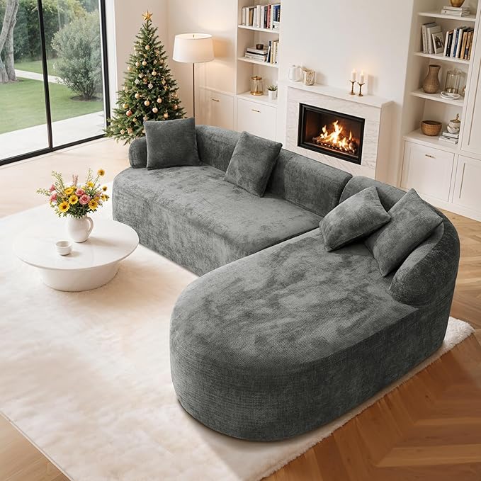 99" Curved Sectional Sofa with Chaise, Modern Boneless Couch with Deep Seat
