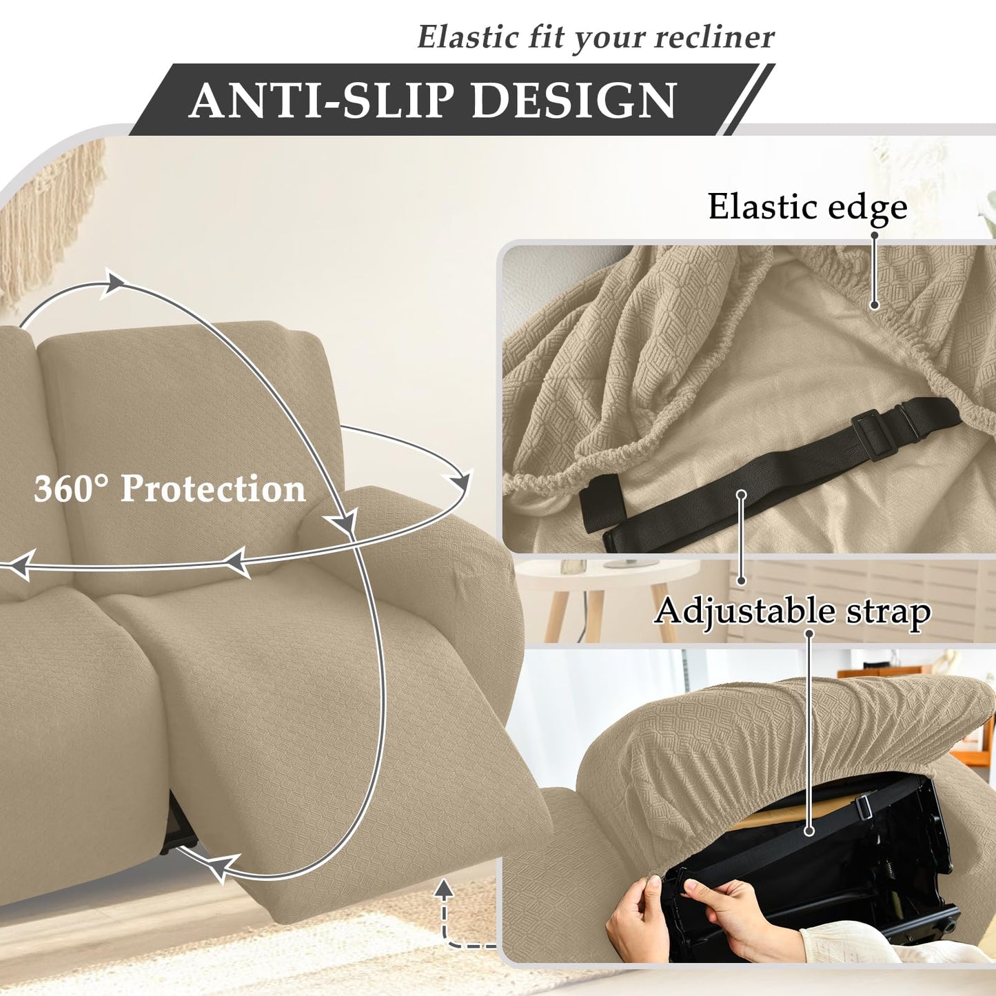 ROFASVCO Reclining Sectional Couch Covers Waterproof L Shape Washable Recliner Sofa Cover for L Shaped Sectional Soft Corner Recliner Slipcovers (5 Seater 1 Console Cover, Brownish Yellow)