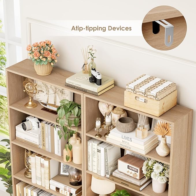 FOTOSOK 6-Tier Open Bookcase and Bookshelf Set of 2, Freestanding Display