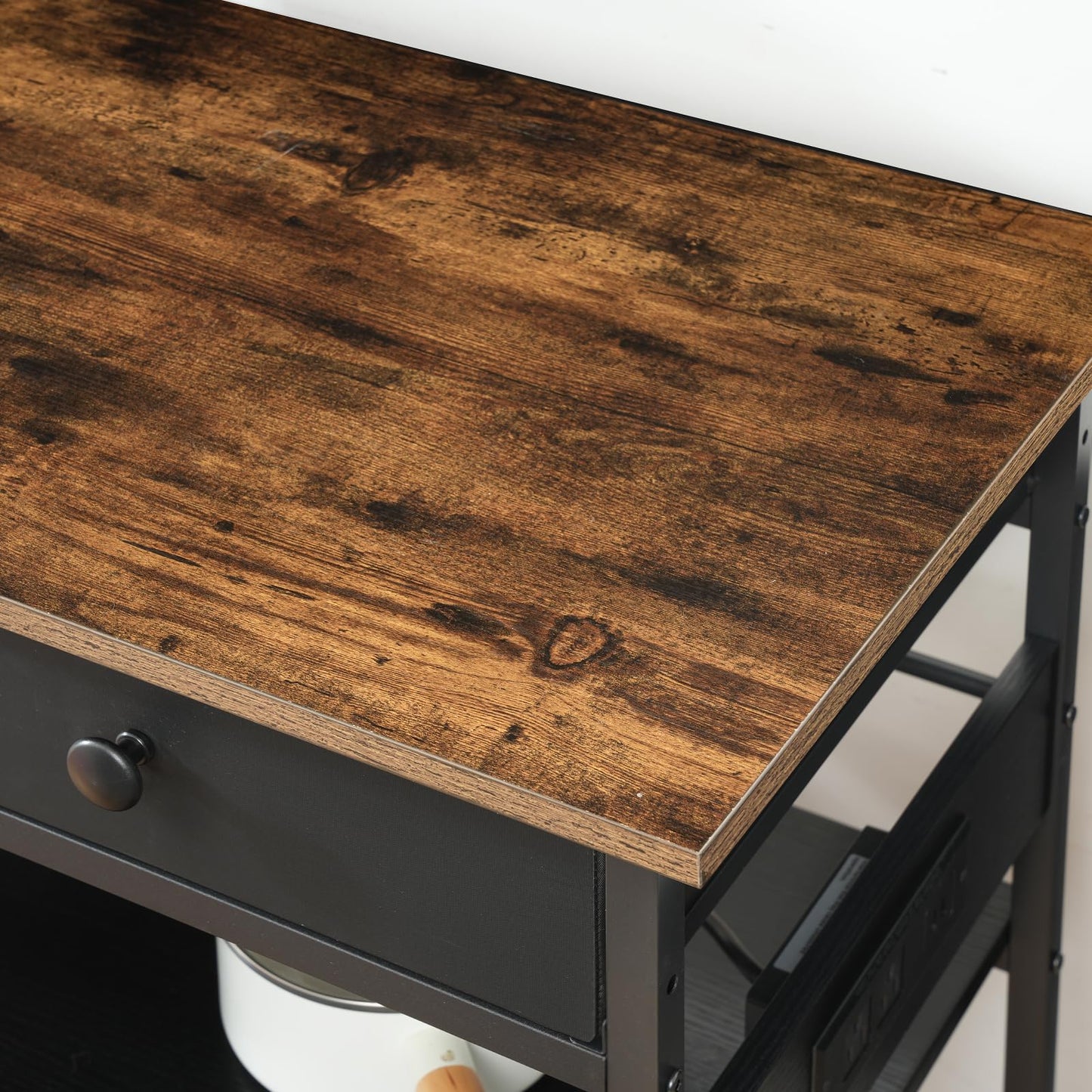 HOOBRO Kitchen Island with Storage, Rolling Island Cart for Kitchen with 2 Drawers & Outlet, 3 Tier Coffee Station and Microwave Stand, Kitchen Island Table for Home, Rustic Brown and Black FB08UZD01