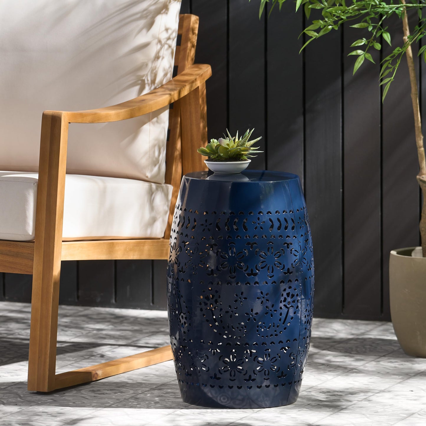 Christopher Knight Home Ruby Outdoor 12" Iron Side Table, Dark Blue