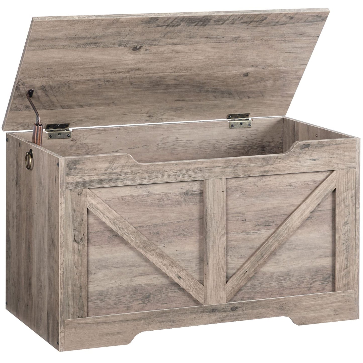 HOOBRO Storage Bench, 29.5” Retro Wooden Storage Chest with U-Shaped Cut-Out Pull, Safety Hinge, Supports 220 lb and Easy Assembly for Toy Box Organizer (Greige) BG77CW01