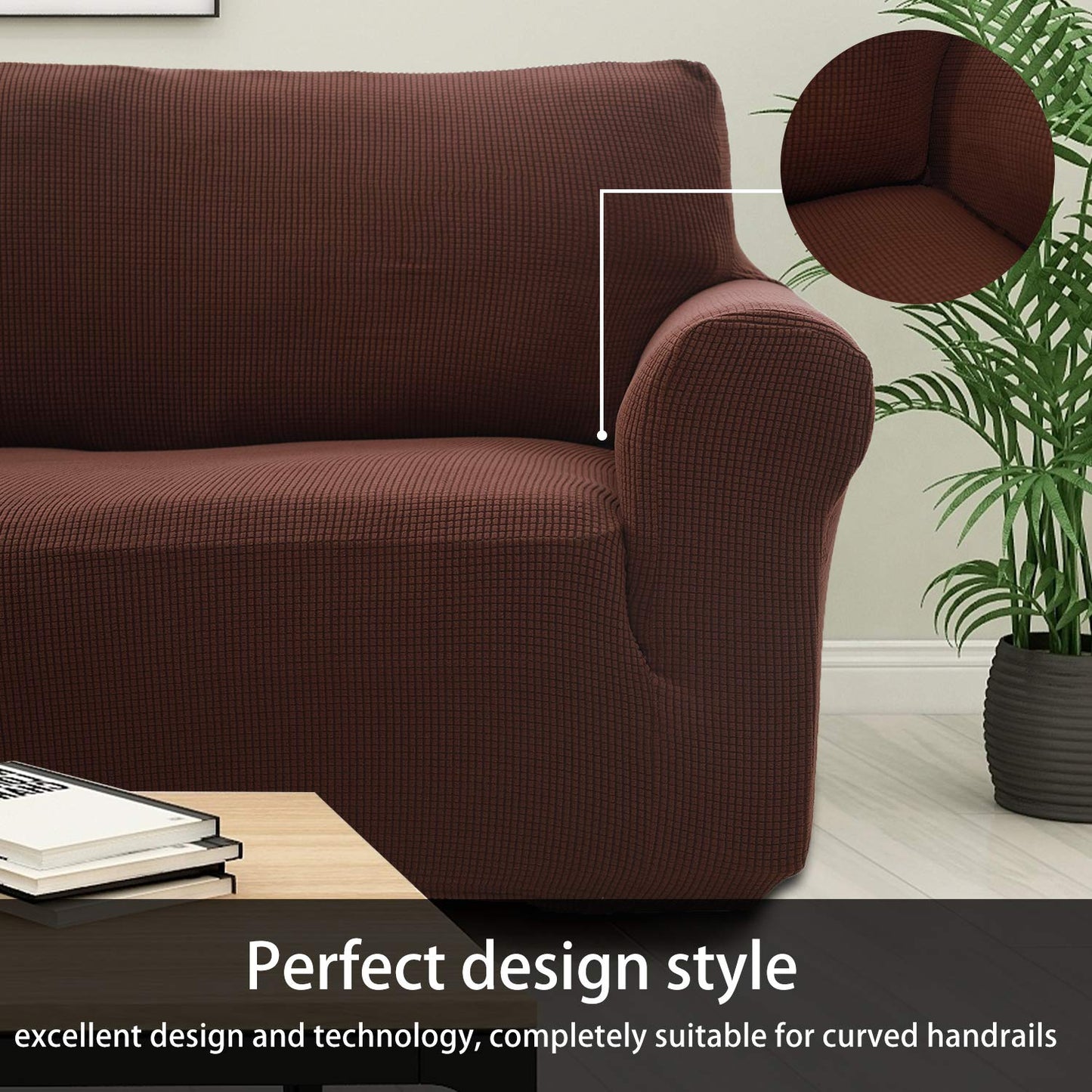 Sapphire Home 2-Piece Sofa and Loveseat Slipcovers, Couch and Loveseat Covers Set, Form fit Stretch, Wrinkle Free, Furniture Protector, Premium Brushed Sofa Covers for Living Room (Brown)