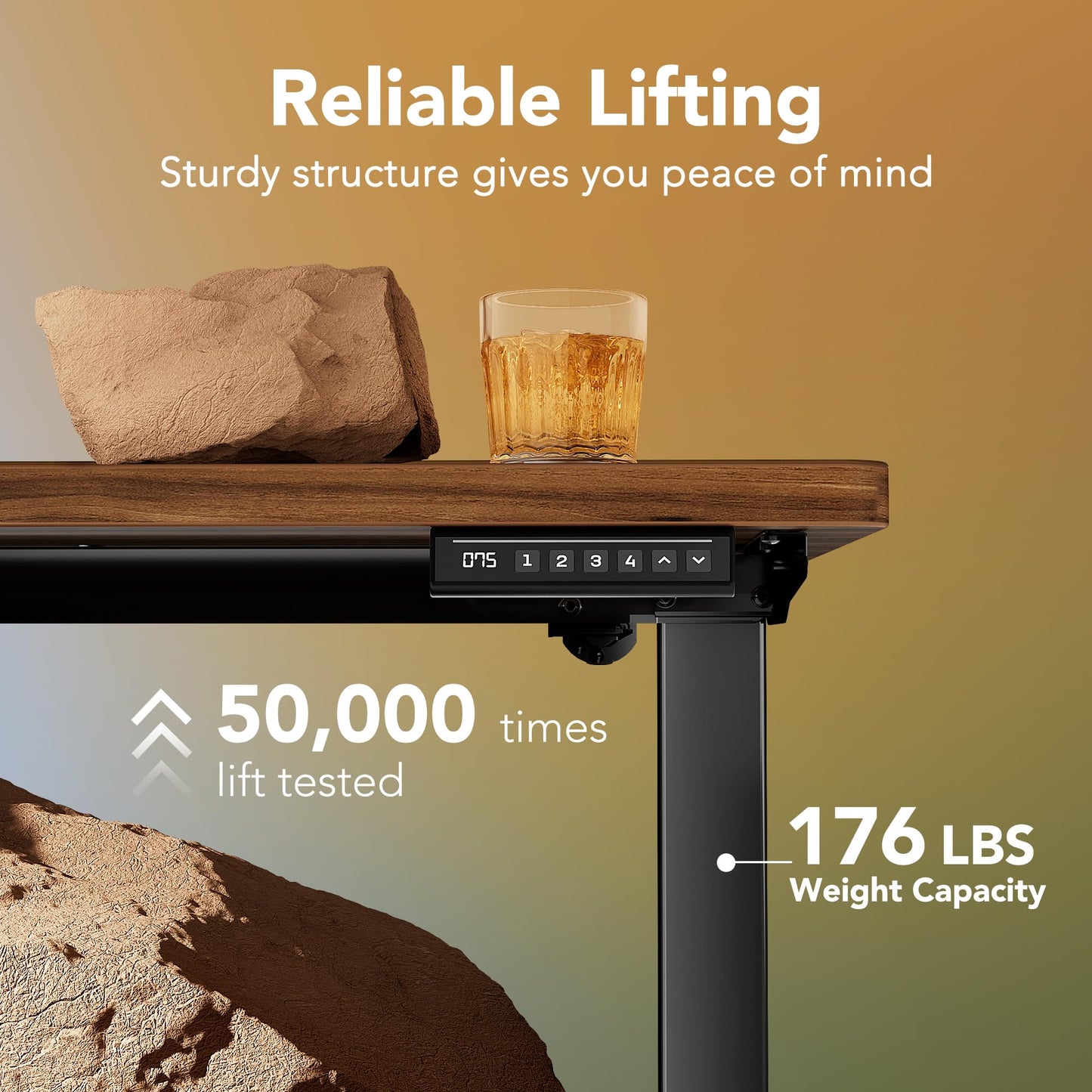 HUANUO Electric Standing Desk,48" x 24" Height Adjustable Desk, 4 Memory Height Settings, Sit to Stand Up Desk for Home Office, with Headphone Hook, Cable Manager, Walnut