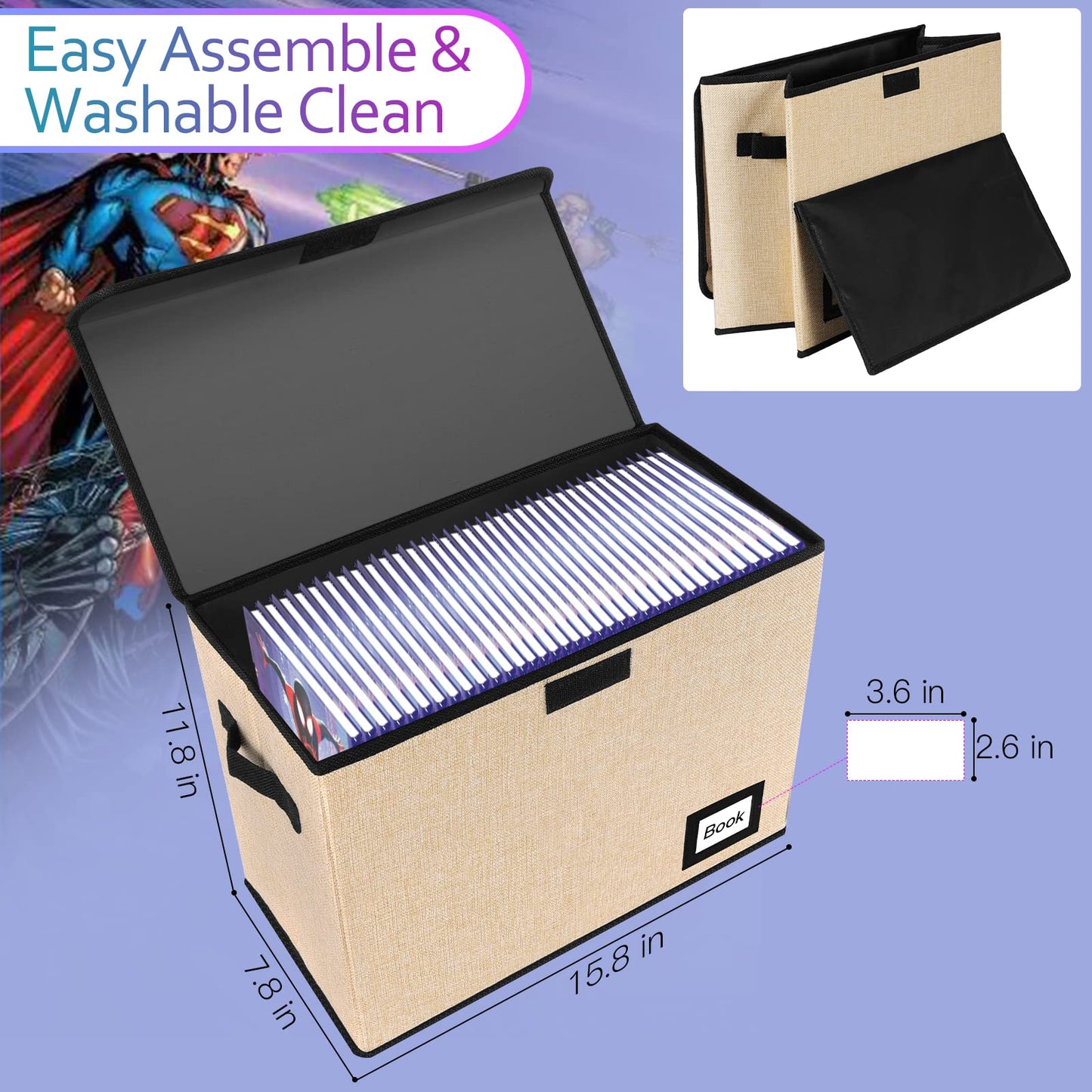 YNSZAS Collection Comic Book Storage Box 15.8" X 7.8" X 11.8", Collapsible Comic Short Box, Holds 160-180 Comic Book, Heavy Duty Bin Container Holder Shelf Protector Organizer (Yellow)