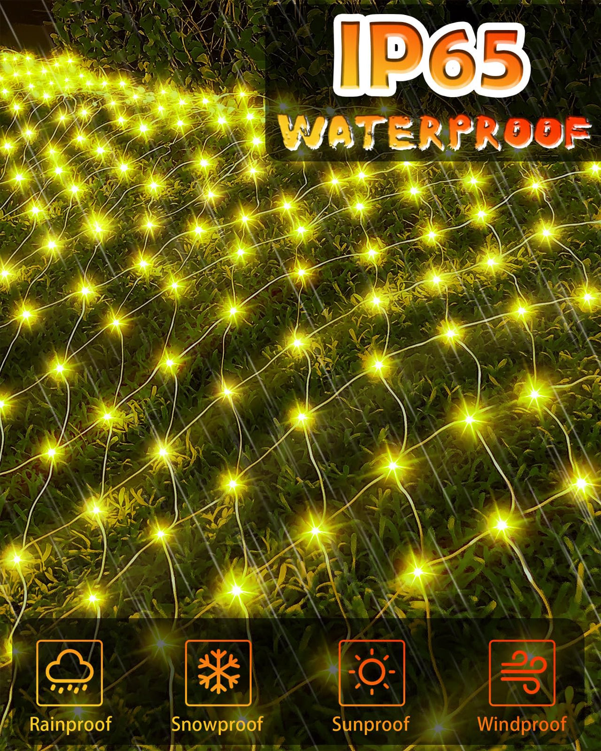 Halloween Net Lights 9.8ft x 6.6ft, 200 LED Outdoor Mesh Lights with 8 Modes, Waterproof Bush String Lights for Home Garden Yard Xmas Decorations Connecable, Timer (Warm White)