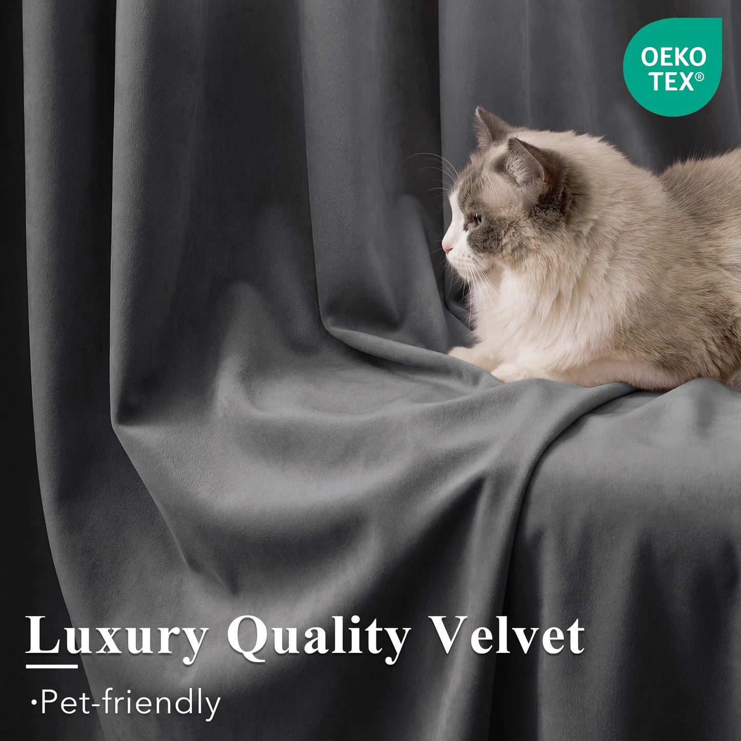 StangH Extra Long Velvet Curtain Panels - Super Soft Velvet Textured Blackout Drapes for Bedroom Thermal Insulated Window Privacy Blinds for Villa/Living Room, Grey, 52 x 108 Inch, 2 Panels