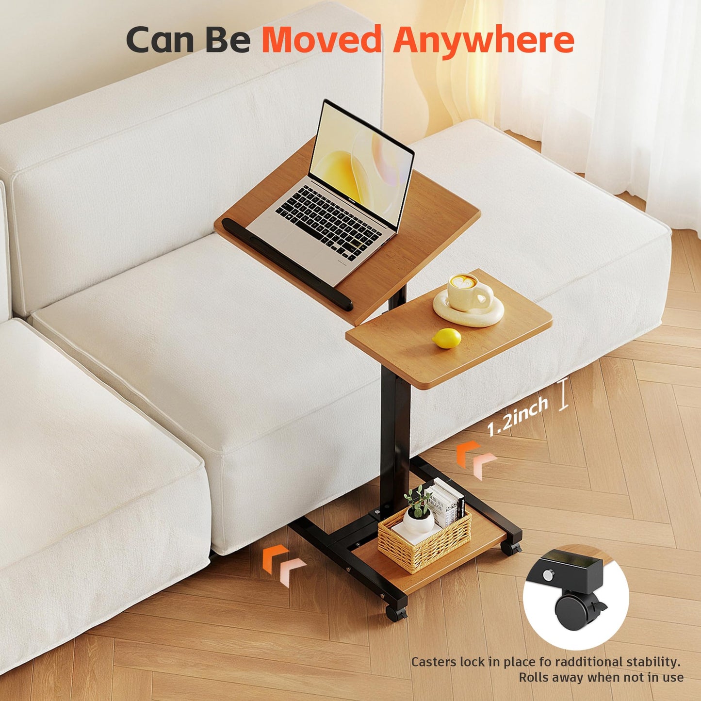 Furist Mobile Adjustable Height Laptop Stand PC Computer Portable Notebook Swivel Laptop Desk Rolling Table Desk Cart Tiltable with Wheels Casters& Mouse Pad Table，Natural