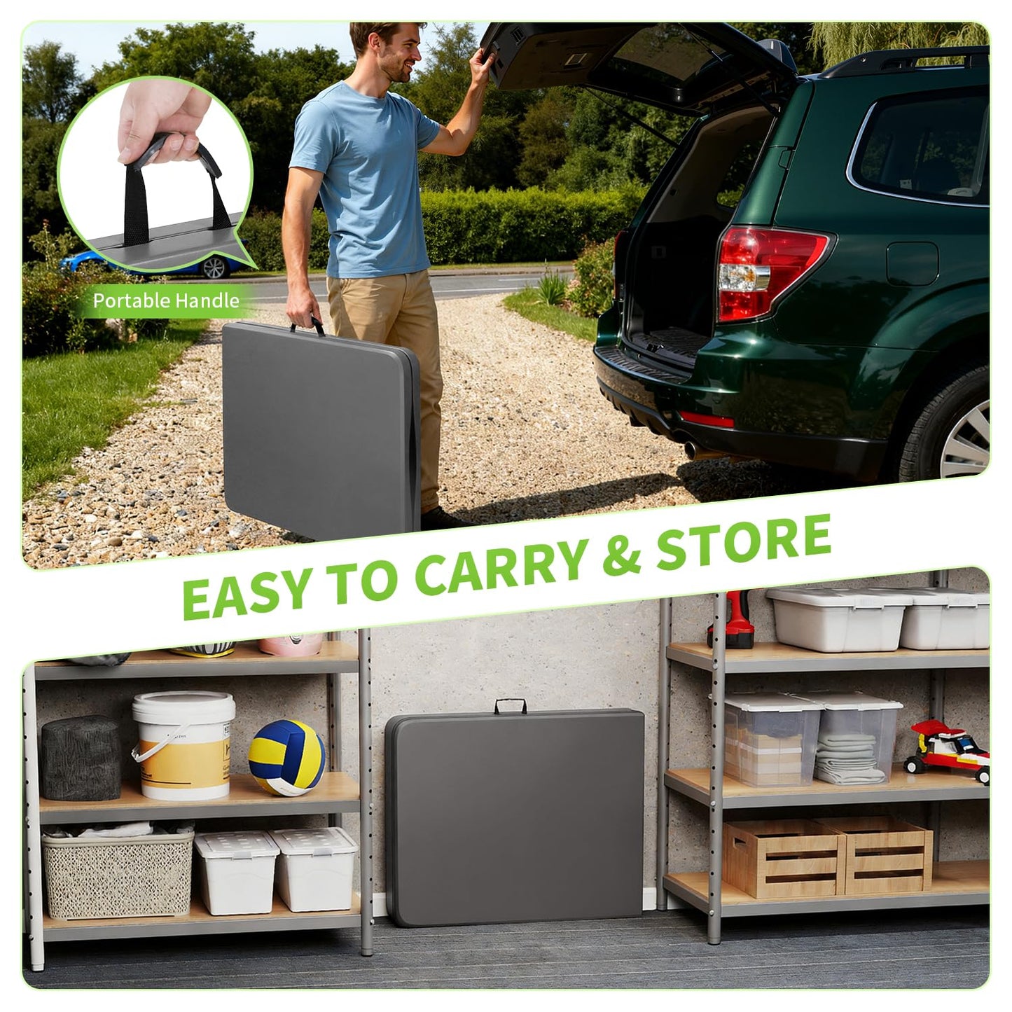 BestOffice 6 FT Picnic Table, Portable Plastic Folding Table with Carrying Handle Perfect for Picnics, Parties, Party and Camping, Grey
