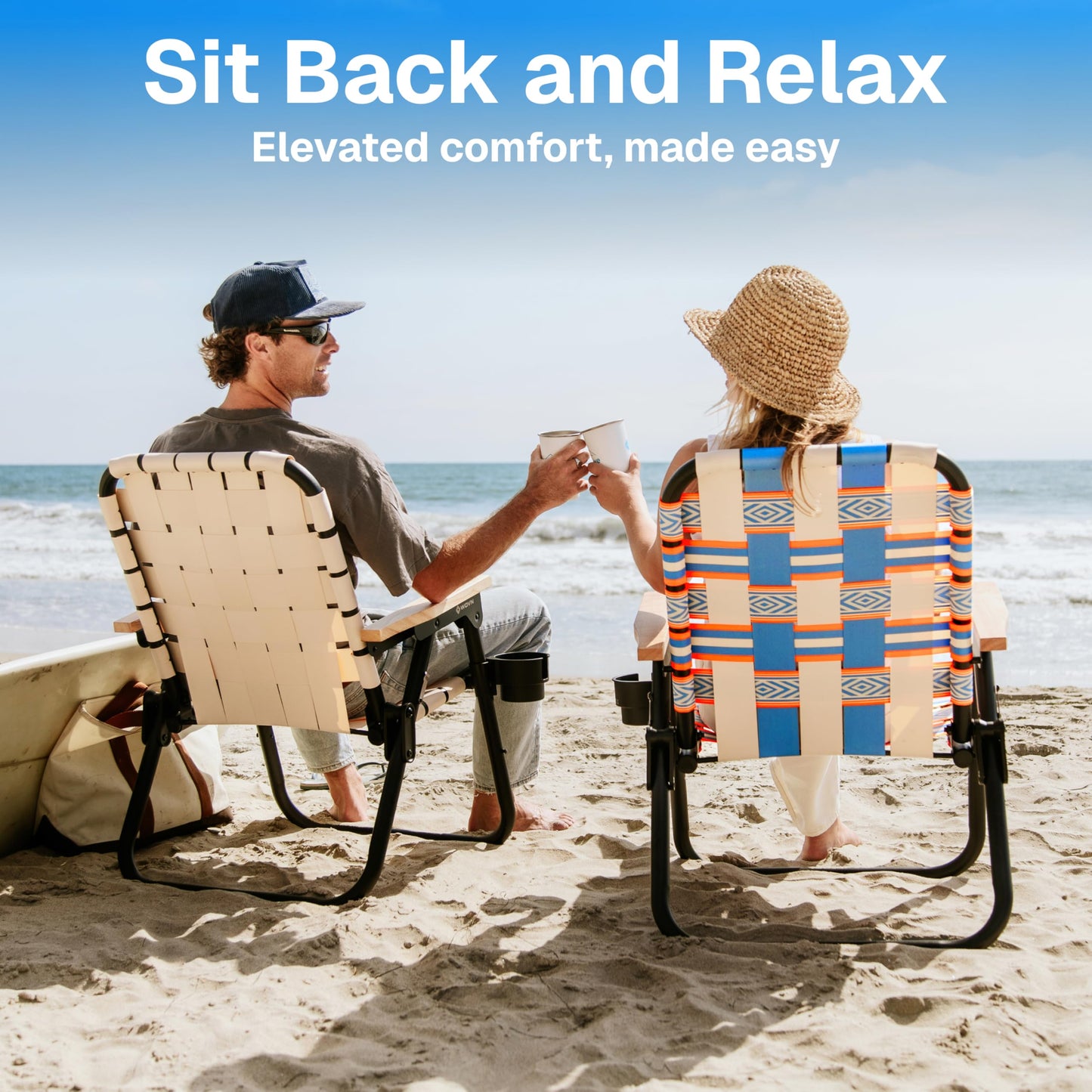 GoSports Outdoors WOVN Beach Backpack Chair - Premium Folding Camping Chair - 9 Styles Available - Baja