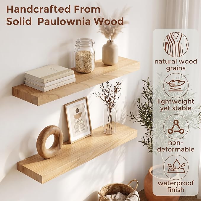 fuqing Natural Wood Floating Shelves | 24 Inch Floating Shelves