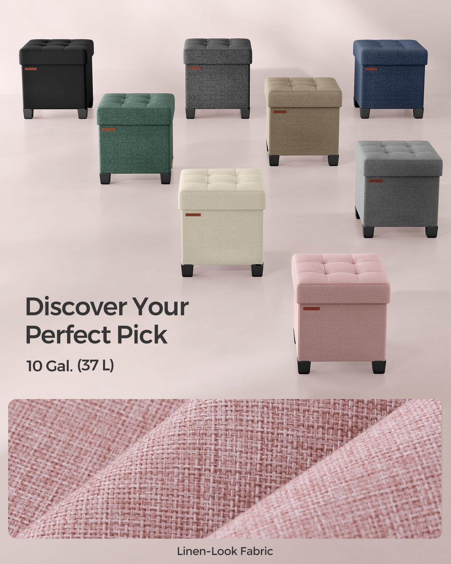 SONGMICS Storage Ottoman, Small Ottoman Foot Rest with Legs, 15 x 15 x 15.7 Inches Foot Stool, Load up to 660 lb, for Living Room, Bedroom, Dorm, Jelly Pink ULSF014P01
